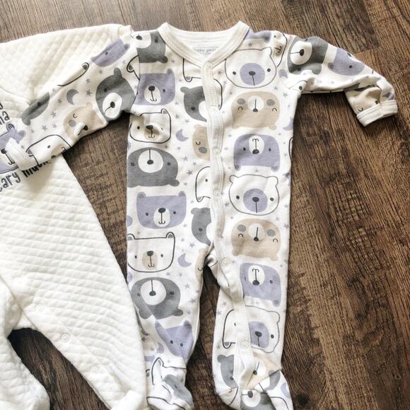 Baby Gear Boy 3-6M Bear Long Sleeve Quilted Footie Snap Button Closure Outfits - Picture 3 of 6